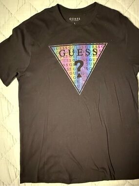GUESS Black Short-Sleeve Tee with Rainbow Triangle Logo